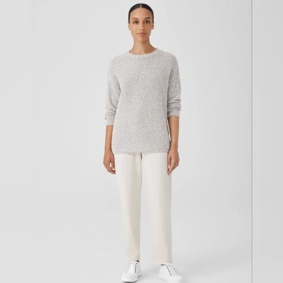 EILEEN FISHER | Cotton Crimp Crew Neck Long Top | Large | Sea Salt - Picture 2 of 9